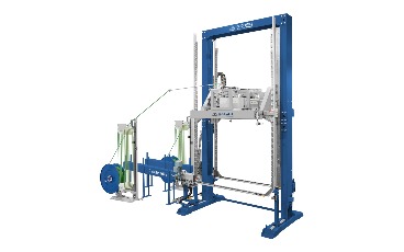 Automatic Vertical Strapping Machine with <em style="color: #0035A7;">Dual heads</em> & <em style="color: #B80096;">Compression</em>