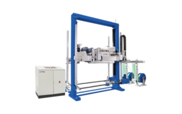 Vertical Strapping Machine With <em style="color: #0035A7;">Dual Heads</em>, <em style="color: #B80096;">Compression</em> and <em style="color: #0A6771;">Corner Dispenser</em>