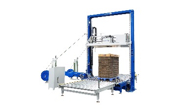 Vertical Strapping Machine With <em style="color: #0035A7;">Dual Heads</em>, <em style="color: #B80096;">Compression</em> and <em style="color: #710A0C;">Cross Lifting Rotary Table</em>